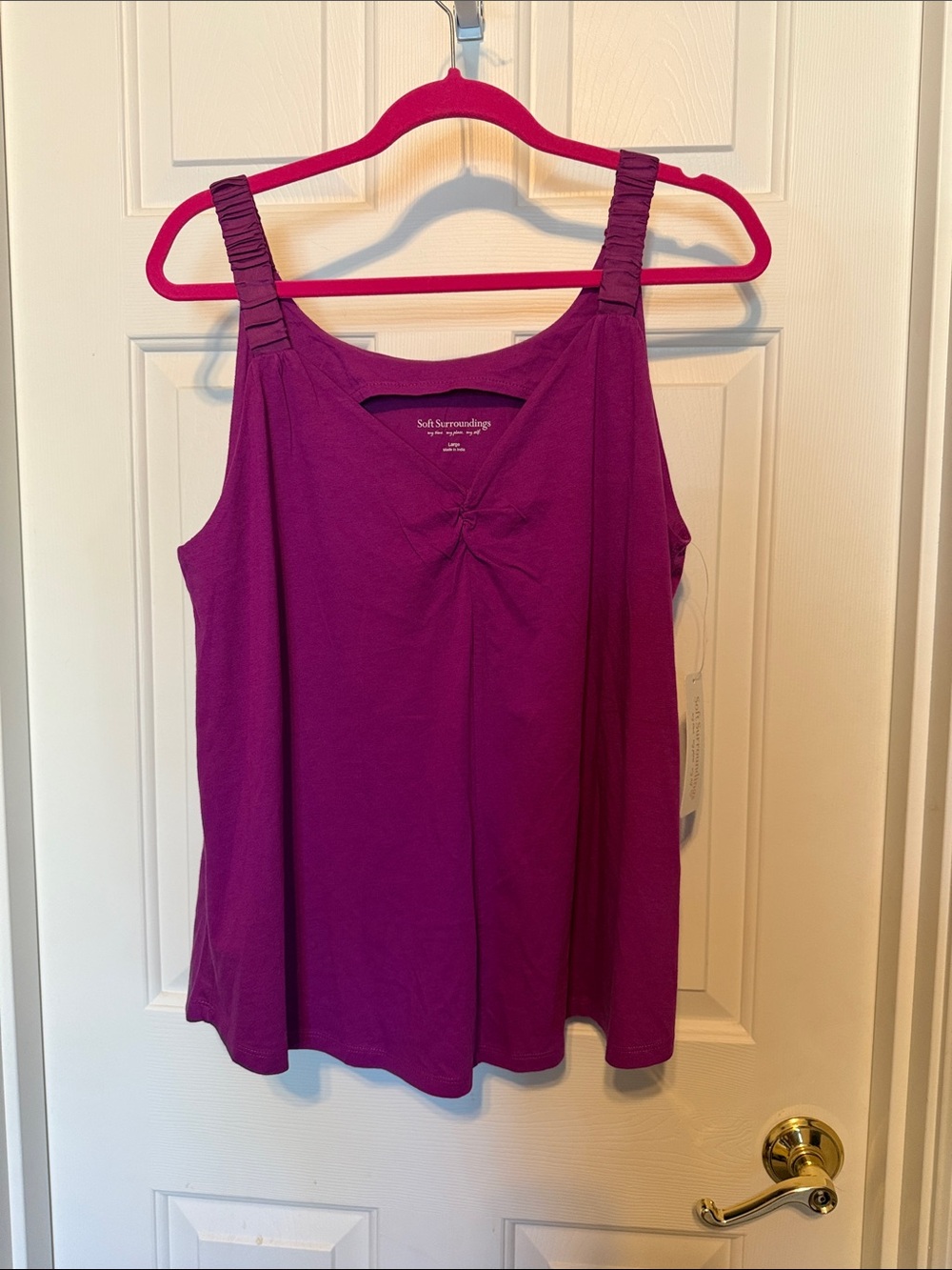 Soft Surroundings Magenta Ruched Strap Tank Top
